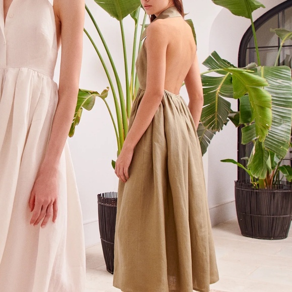 Piece of White Aida Dress Backless linen A-line small gown summer - Picture 2 of 9